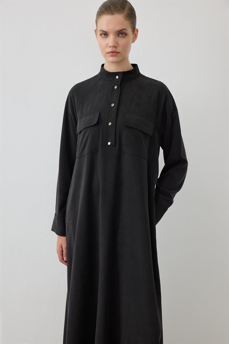MİORİ SİLVA TENSEL ELBİSE SİYAH