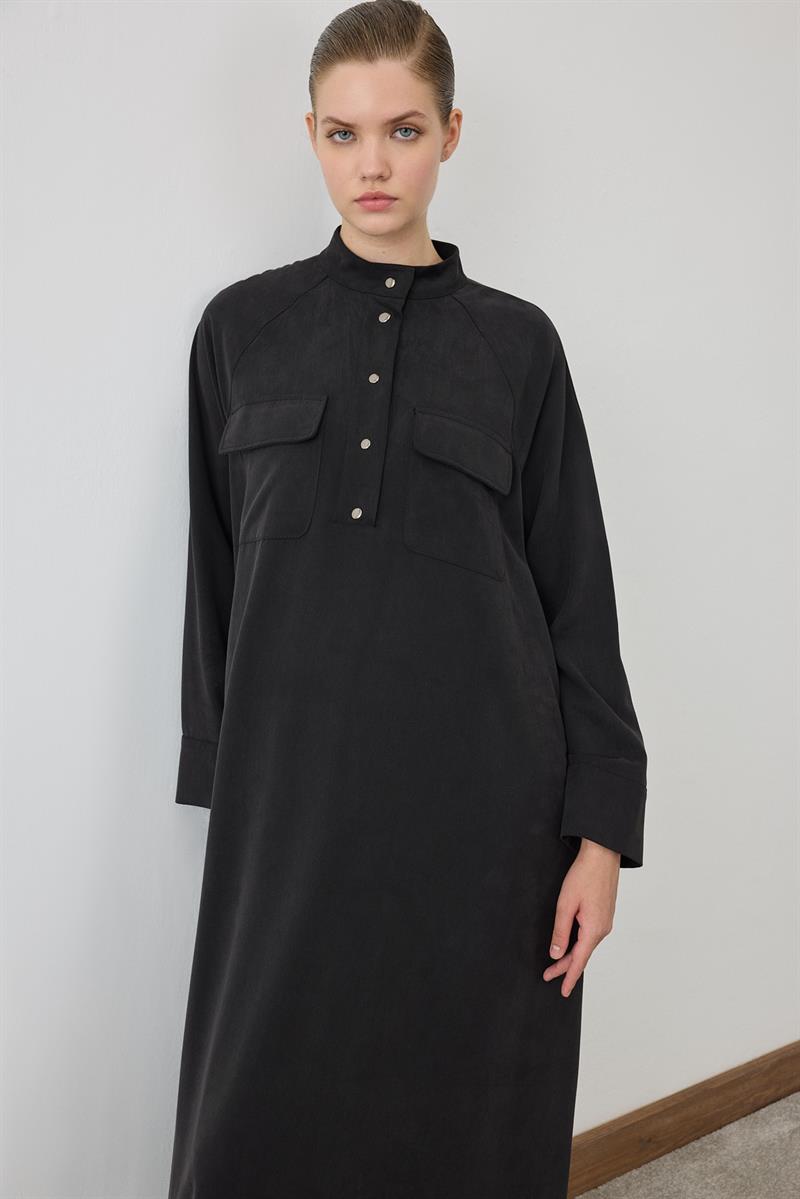 MİORİ SİLVA TENSEL ELBİSE SİYAH