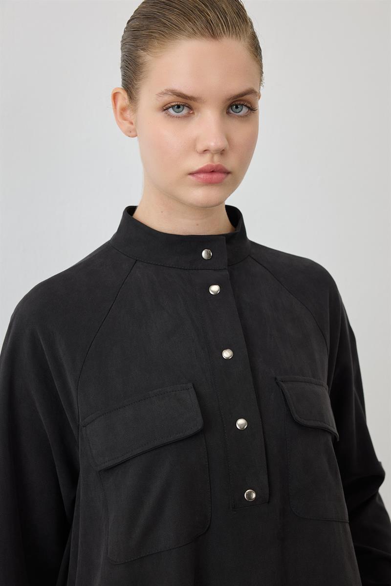 MİORİ SİLVA TENSEL ELBİSE SİYAH