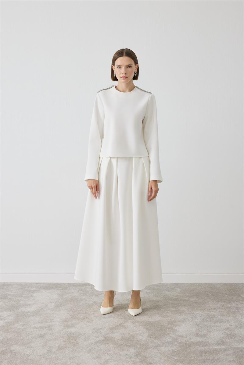 MİORİ VALES TAŞ ŞERİTLİ ETEKLİ TAKIM EKRU