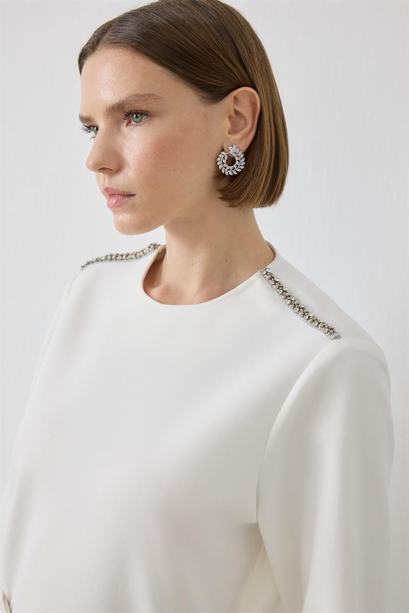 MİORİ VALES TAŞ ŞERİTLİ ETEKLİ TAKIM EKRU