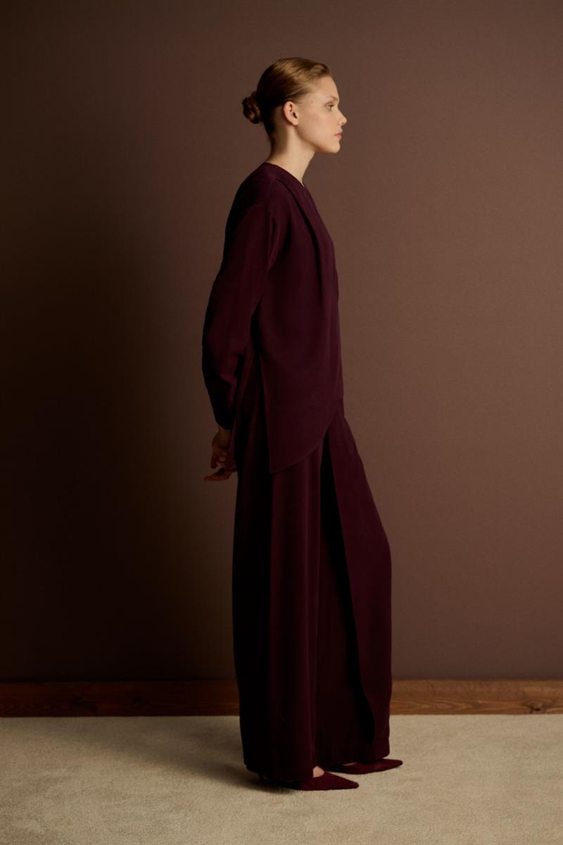 MIORI VOGUE TENCEL PANTS SET BURGUNDY