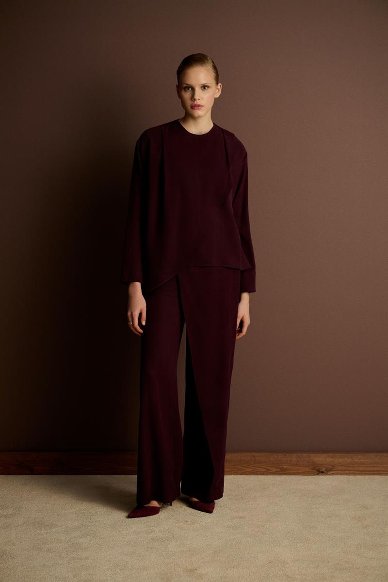 MIORI VOGUE TENCEL PANTS SET BURGUNDY