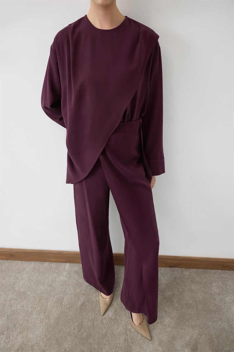MIORI VOGUE TENCEL PANTS SET BURGUNDY