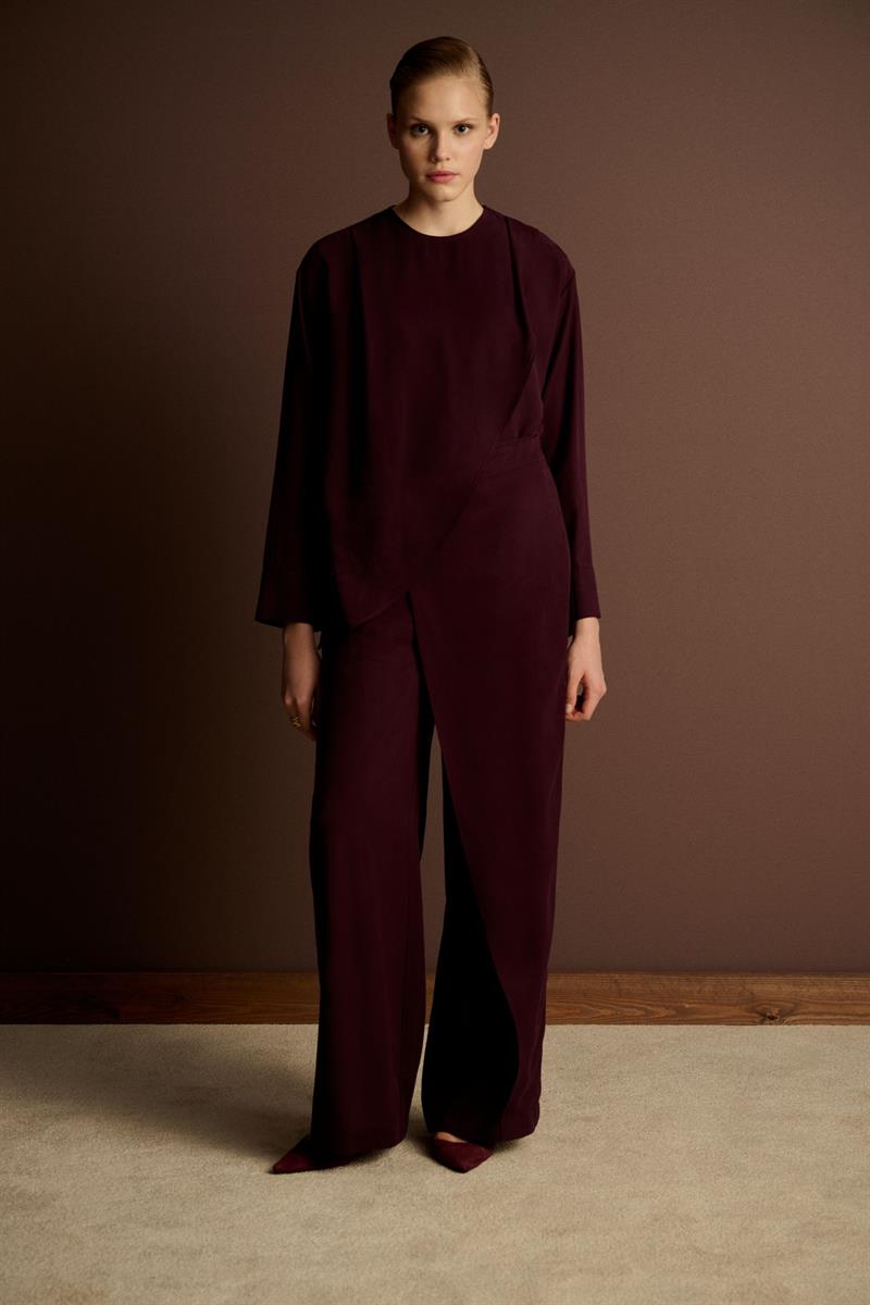 MIORI VOGUE TENCEL PANTS SET BURGUNDY
