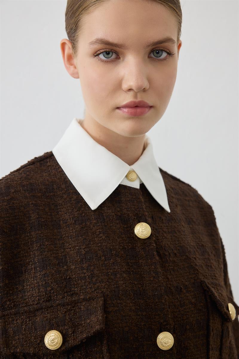 MOON GÖMLEK DETAYLI TUVİT CEKET KAHVE