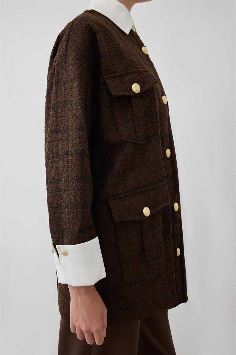 MOON GÖMLEK DETAYLI TUVİT CEKET KAHVE