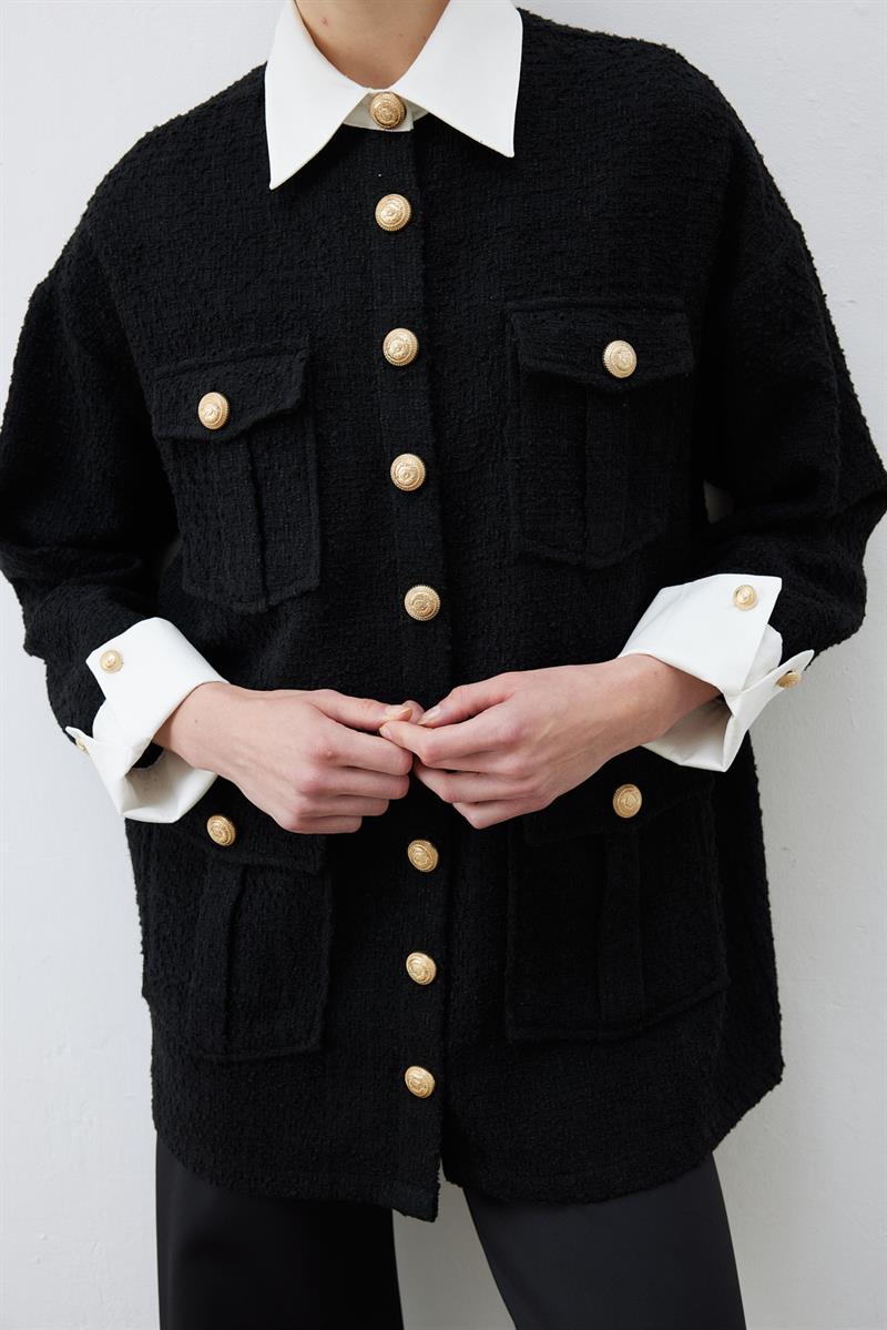 MOON SHIRT DETAIL TWEED JACKET BLACK