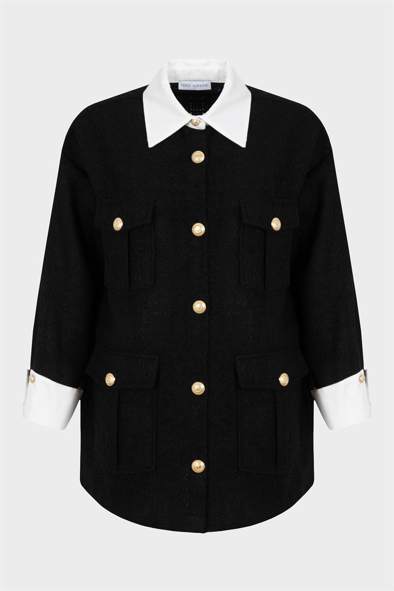 MOON SHIRT DETAIL TWEED JACKET BLACK