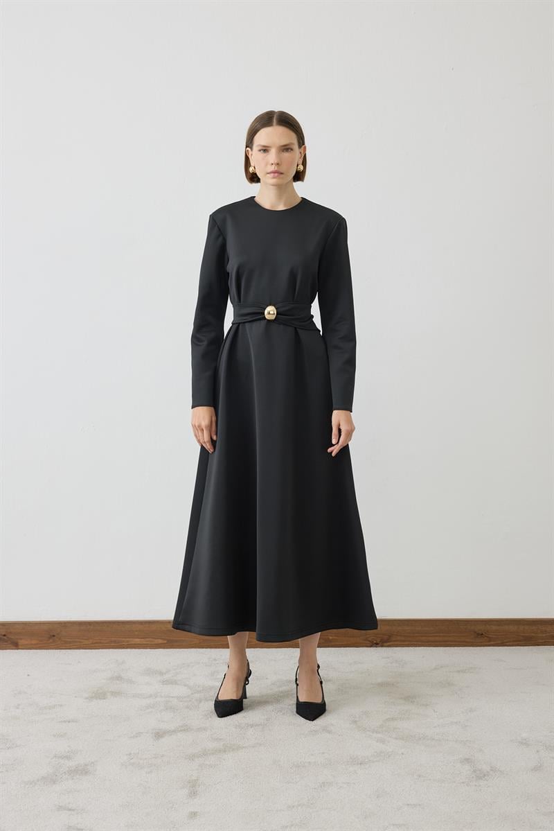 NAKSU GOLD BELT DETAILED KNIT DRESS BLACK