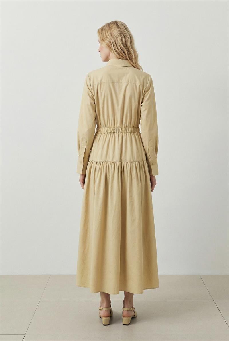 NARİA BÜZGÜ DETAY POPLİN ELBİSE SARI