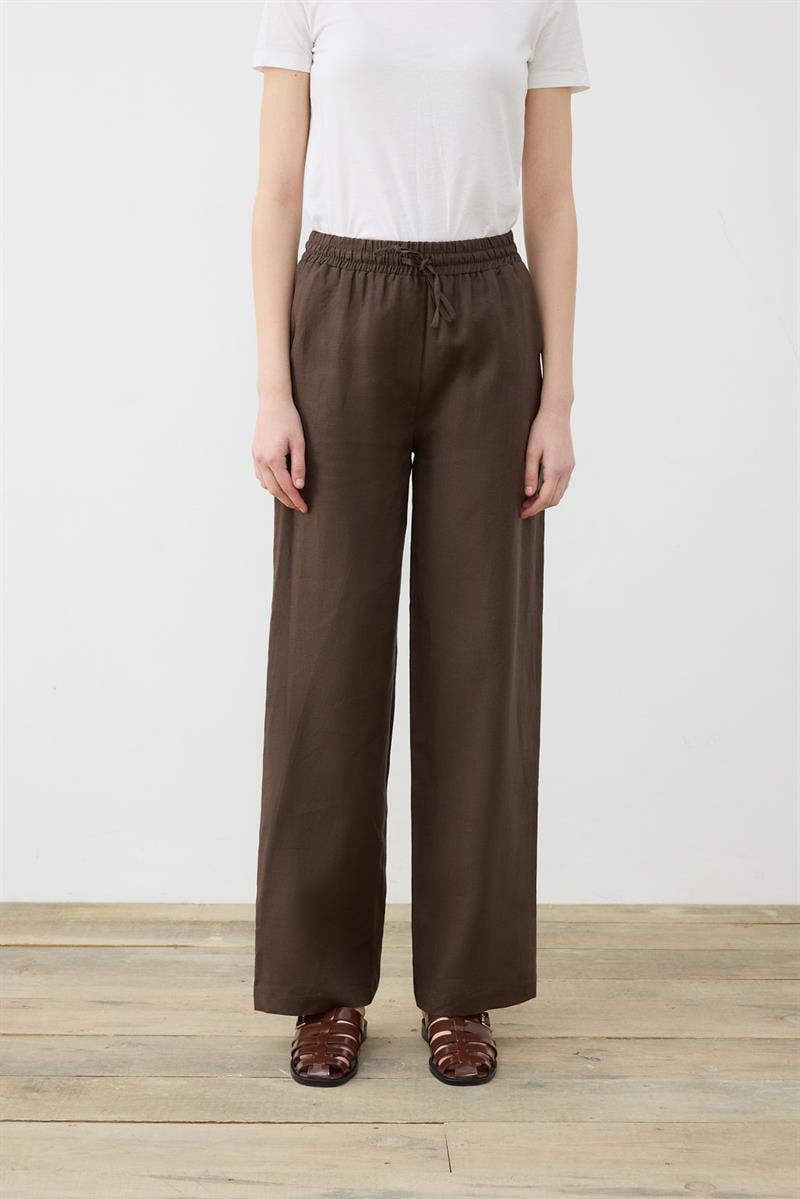 NATURAL %100 KETEN BOL PANTOLON ACI KAHVE