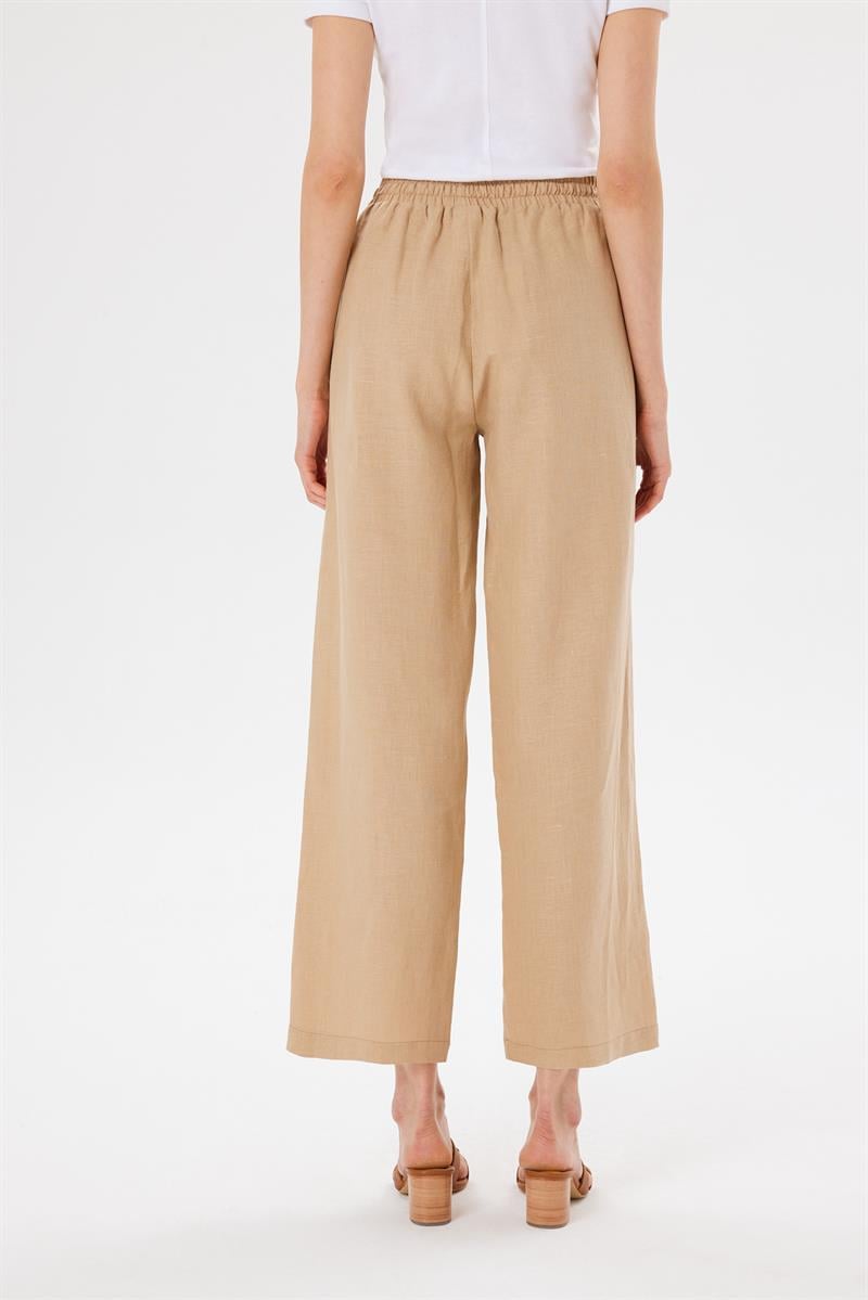 NATURAL %100 KETEN BOL PANTOLON CAMEL