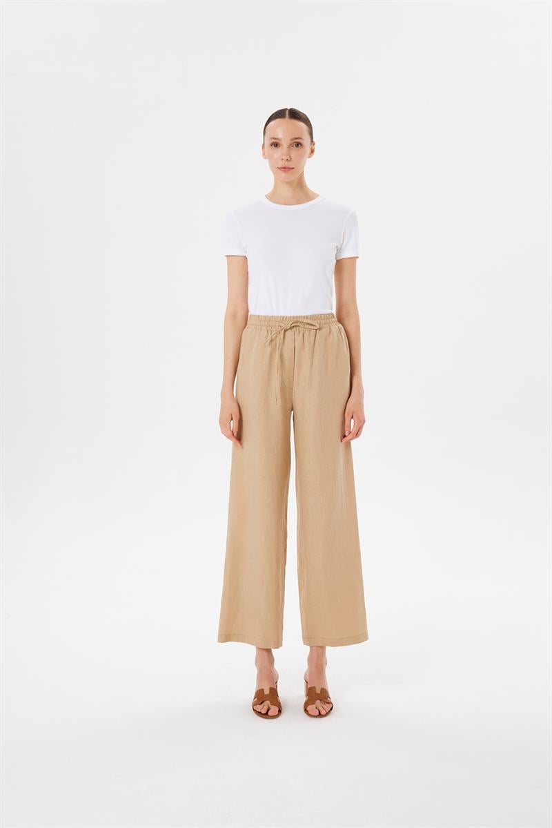NATURAL %100 KETEN BOL PANTOLON CAMEL
