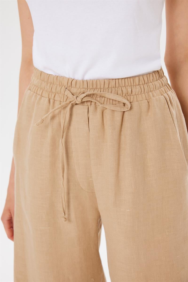 NATURAL %100 KETEN BOL PANTOLON CAMEL