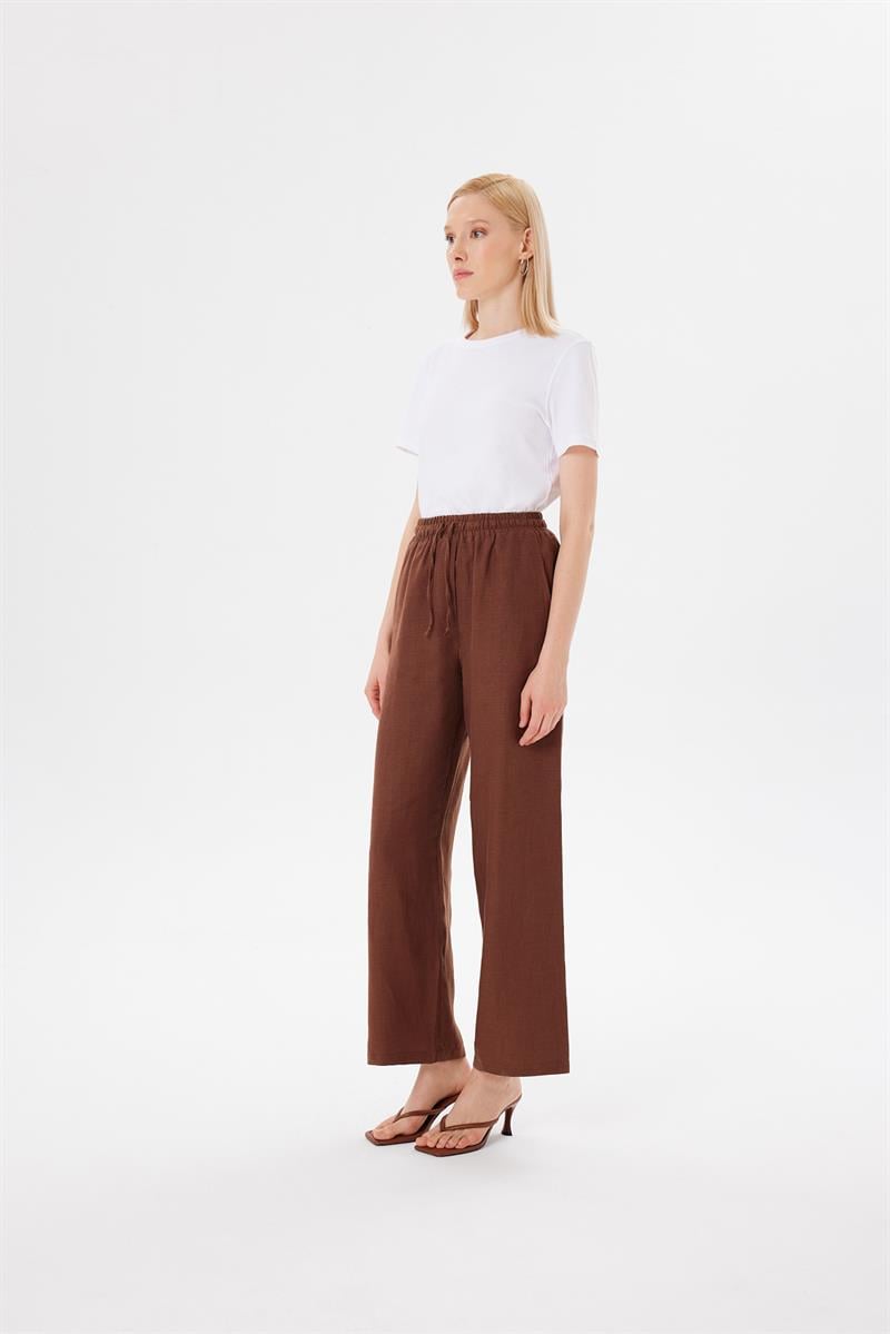 NATURAL %100 KETEN BOL PANTOLON KAHVE