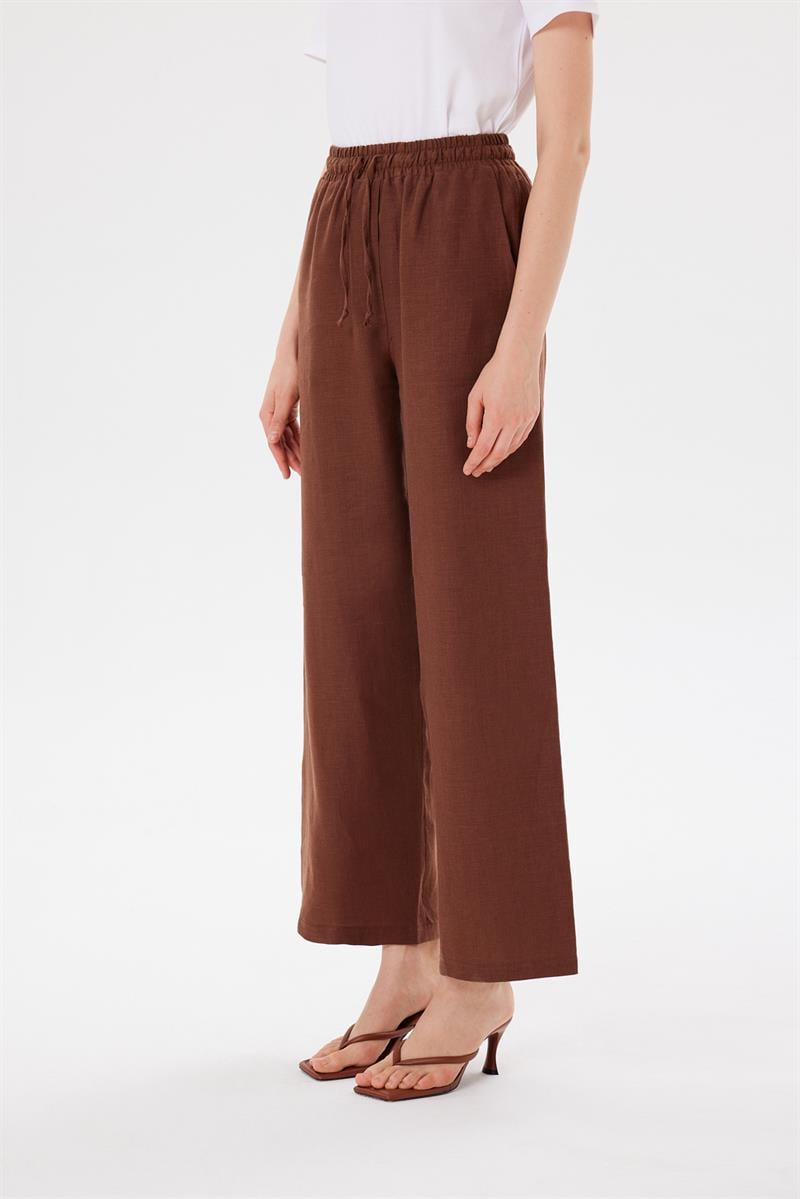 NATURAL %100 KETEN BOL PANTOLON KAHVE