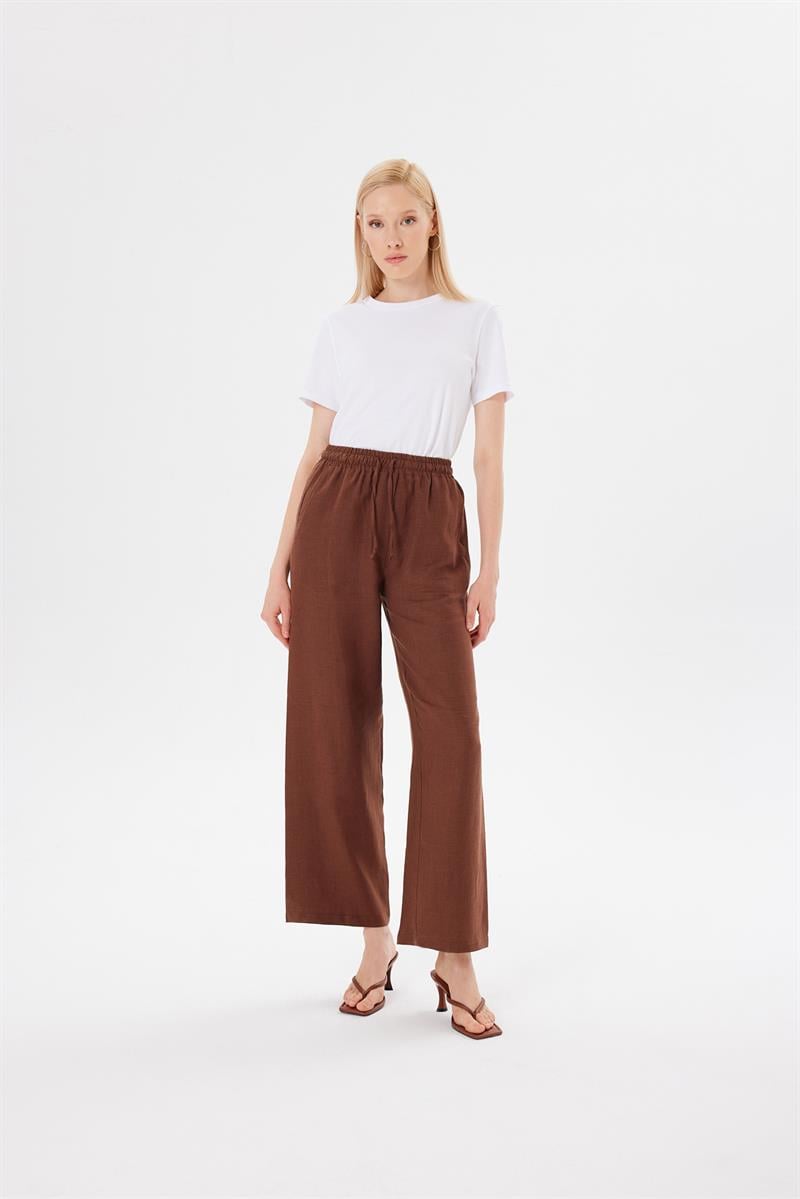 NATURAL %100 KETEN BOL PANTOLON KAHVE