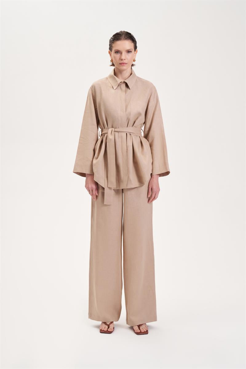 NATURAL %100 KETEN CEP DETAYLI TAKIM CAMEL