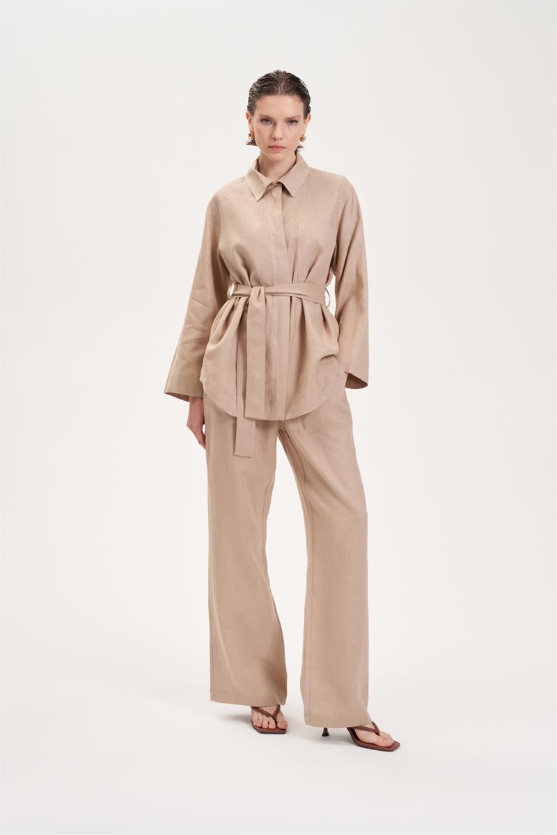 NATURAL %100 KETEN CEP DETAYLI TAKIM CAMEL