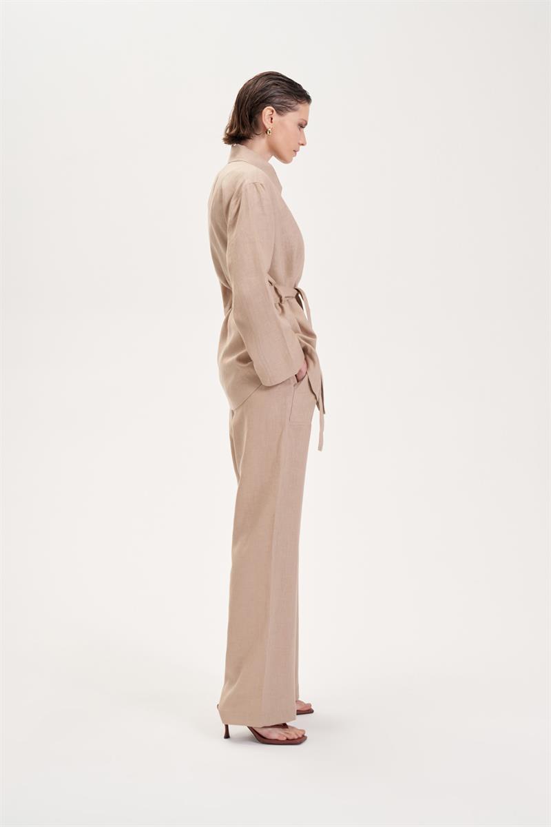 NATURAL %100 KETEN CEP DETAYLI TAKIM CAMEL