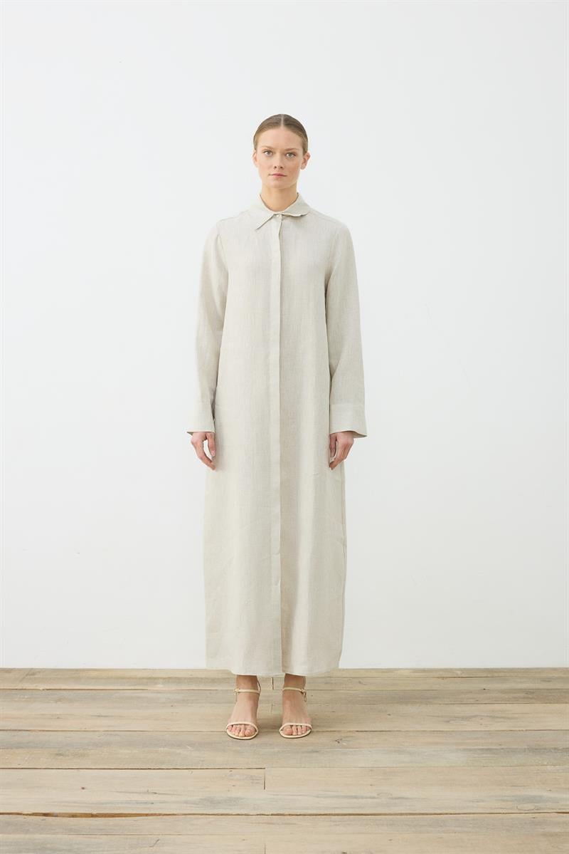 NATURAL %100 LINEN SHIRT DRESS NATURAL