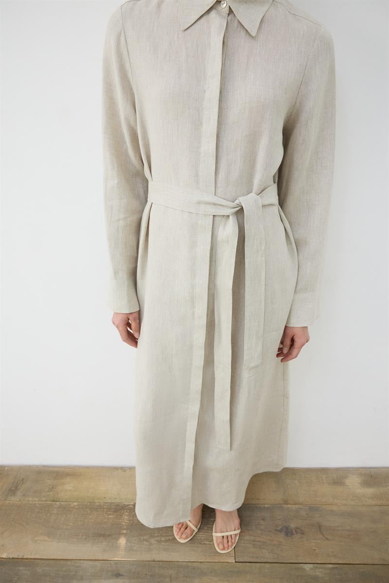 NATURAL %100 LINEN SHIRT DRESS NATURAL
