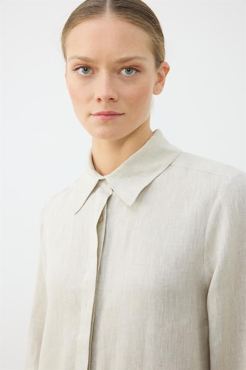 NATURAL %100 LINEN SHIRT DRESS NATURAL