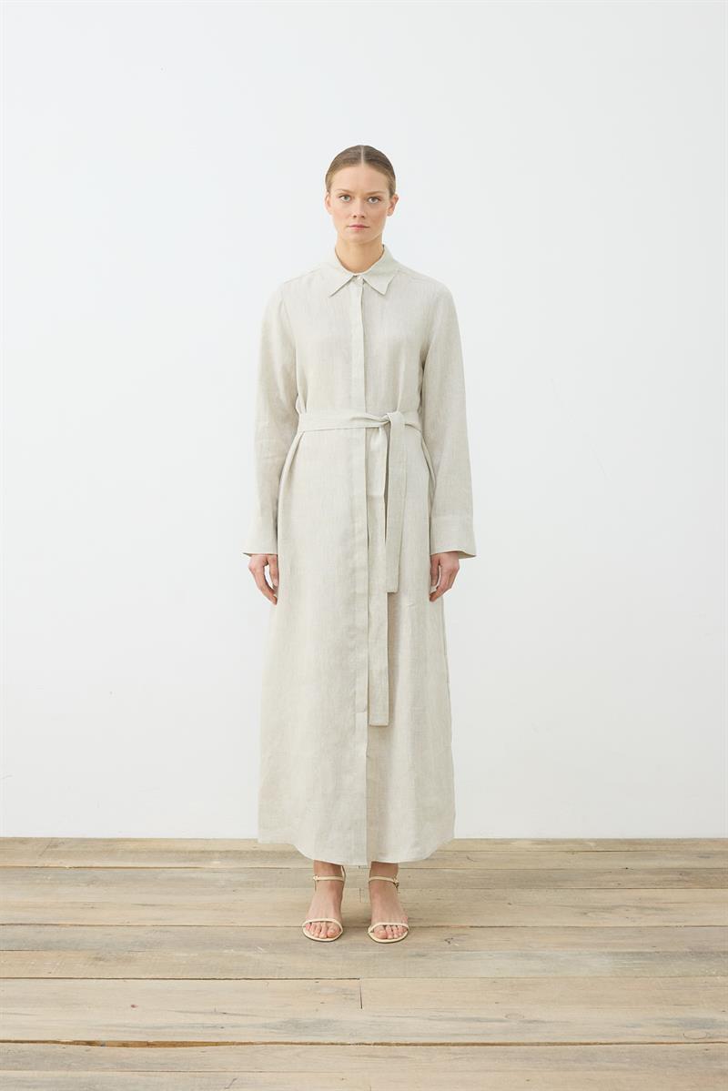 NATURAL %100 LINEN SHIRT DRESS NATURAL