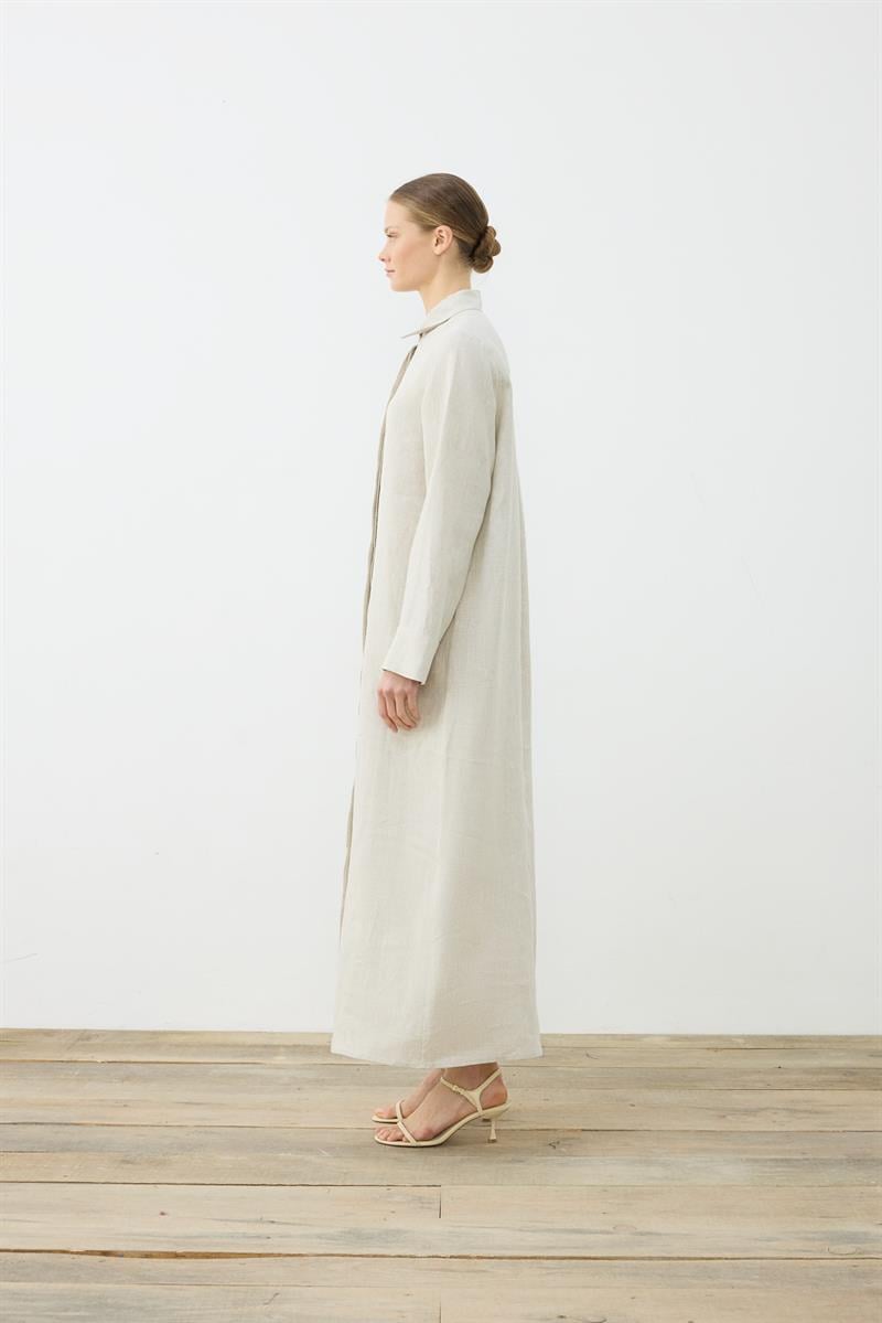 NATURAL %100 LINEN SHIRT DRESS NATURAL