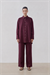 NATURAL %100 LINEN PANTS SET BURGUNDY