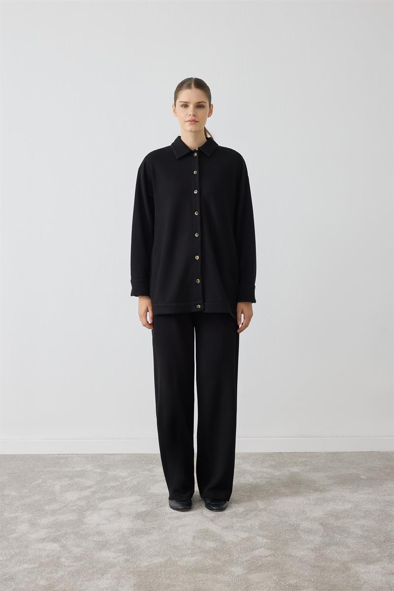 NEVA ÇİZGİ DETAYLI ÖRME PANTOLONLU TAKIM SİYAH