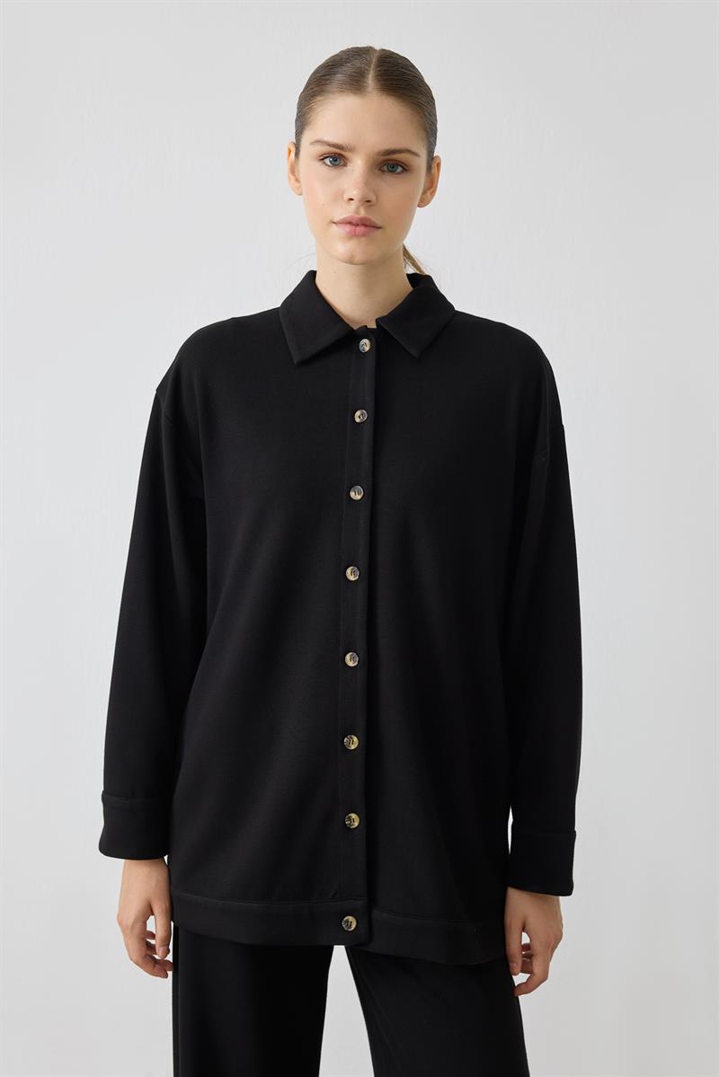 NEVA ÇİZGİ DETAYLI ÖRME PANTOLONLU TAKIM SİYAH