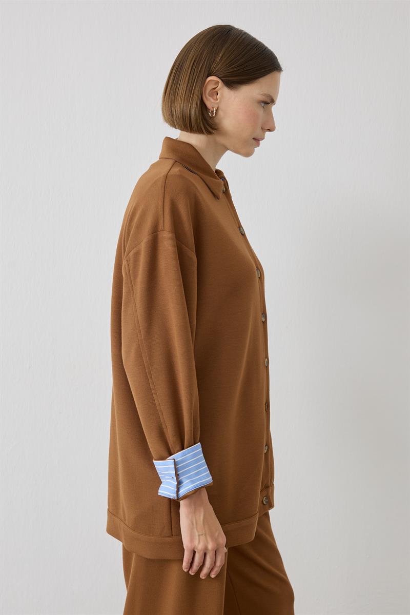 NEVA ÇİZGİ DETAYLI ÖRME PANTOLONLU TAKIM CAMEL