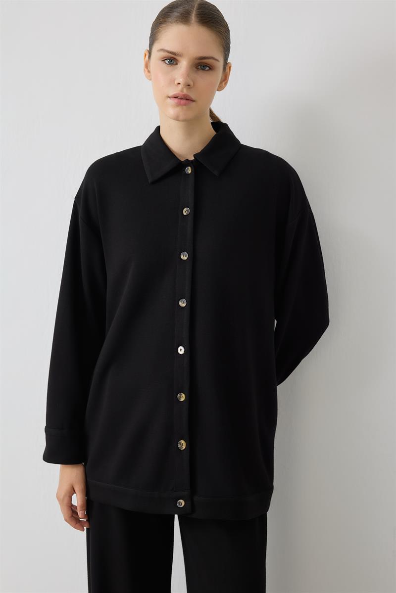 NEVA ÇİZGİ DETAYLI ÖRME PANTOLONLU TAKIM SİYAH