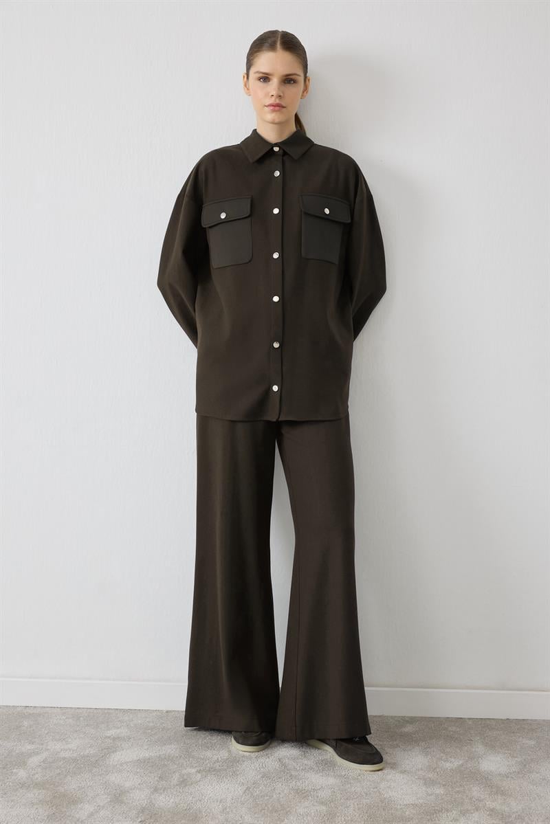 NEVA ÖRME DETAYLI PANTOLON TAKIM KAHVERENGİ