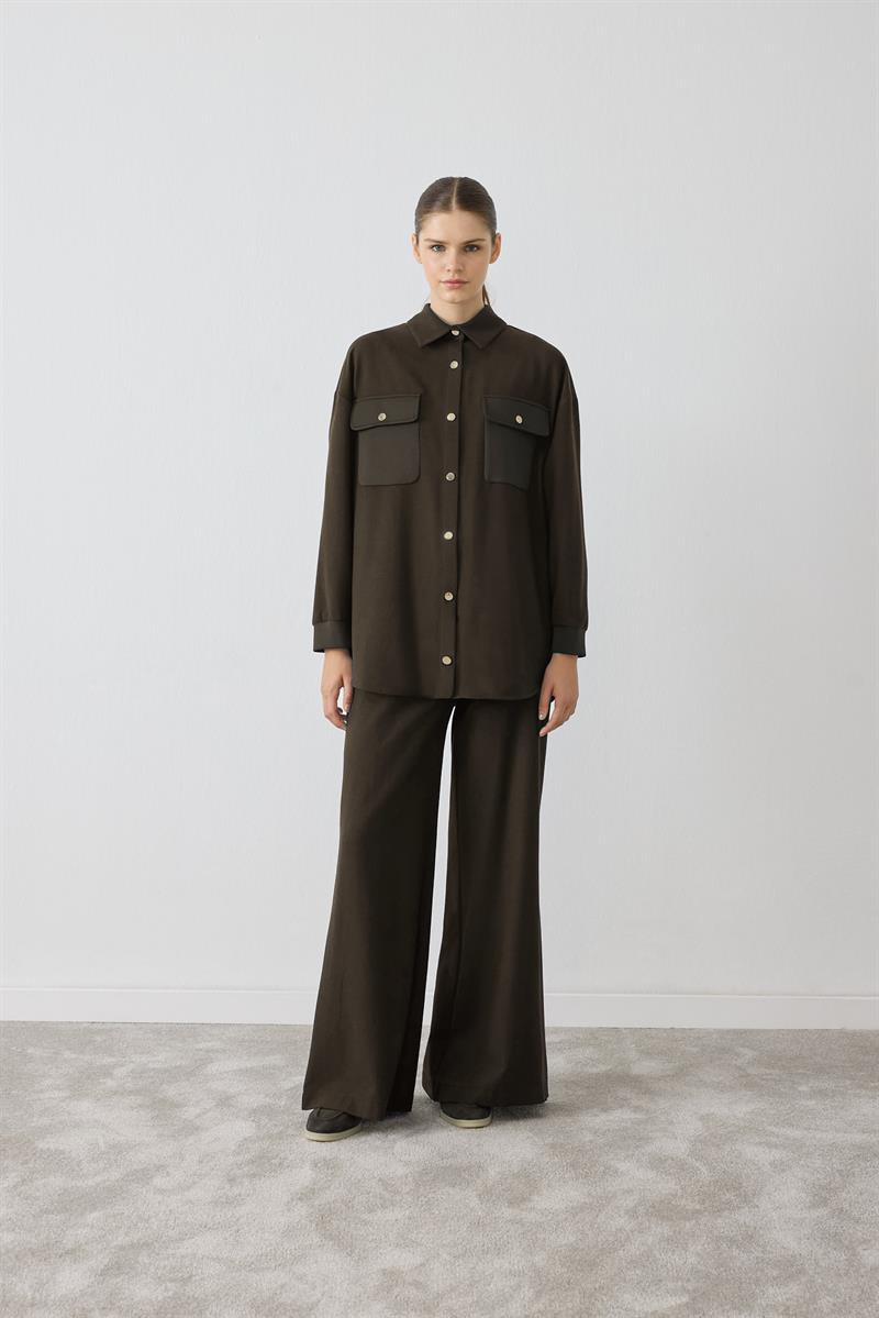 NEVA ÖRME DETAYLI PANTOLON TAKIM KAHVERENGİ