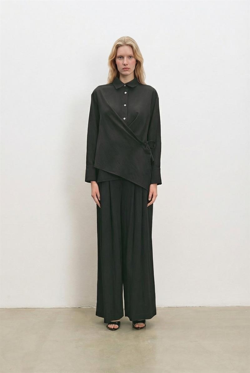 NİCOLE RAYON BAĞLAMA DETAYLI PANTOLONLU TAKIM SİYAH