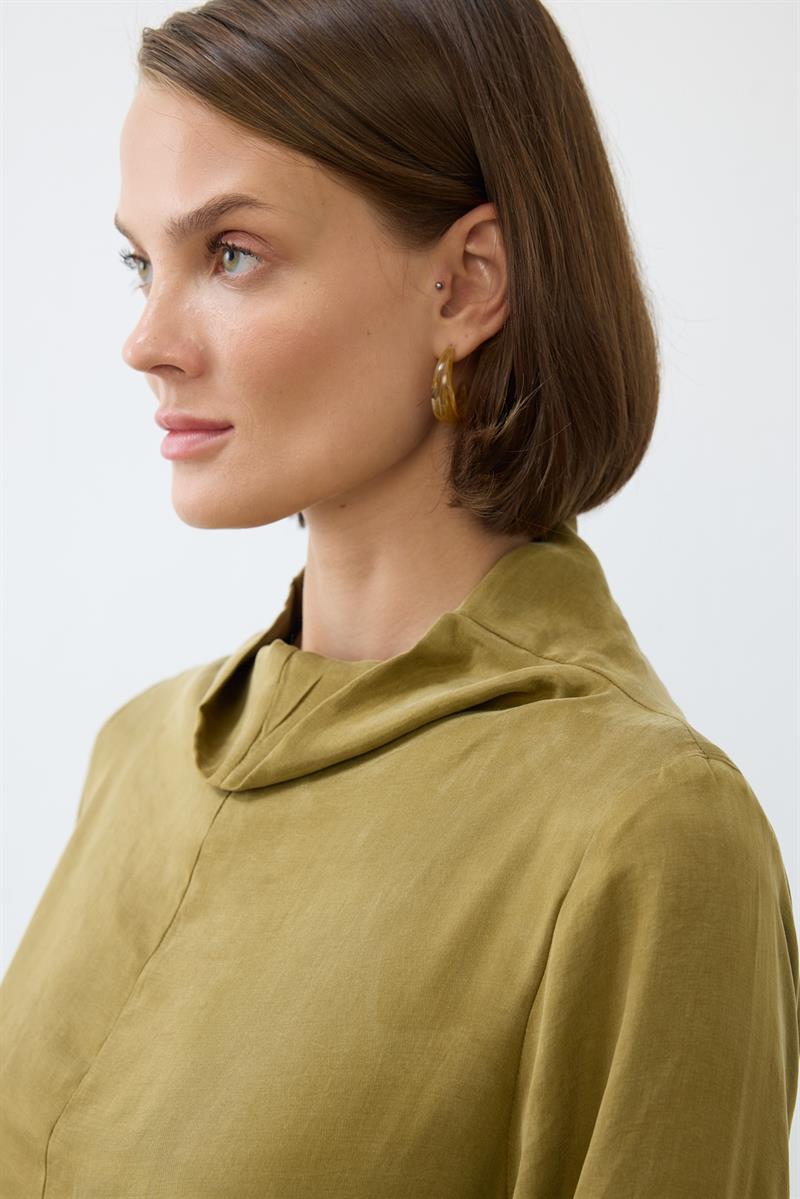 NIVA WASHED SILK HIGH NECK DRESS GREEN