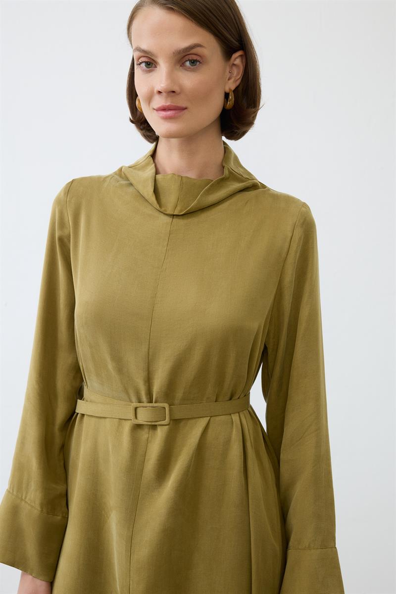 NIVA WASHED SILK HIGH NECK DRESS GREEN