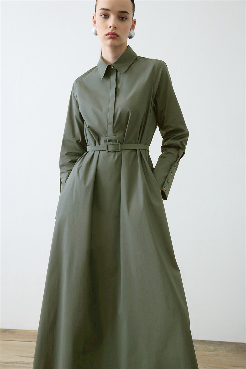 NOVA PAPER TOUCH POPLİN BOL KESİM ELBİSE HAKİ