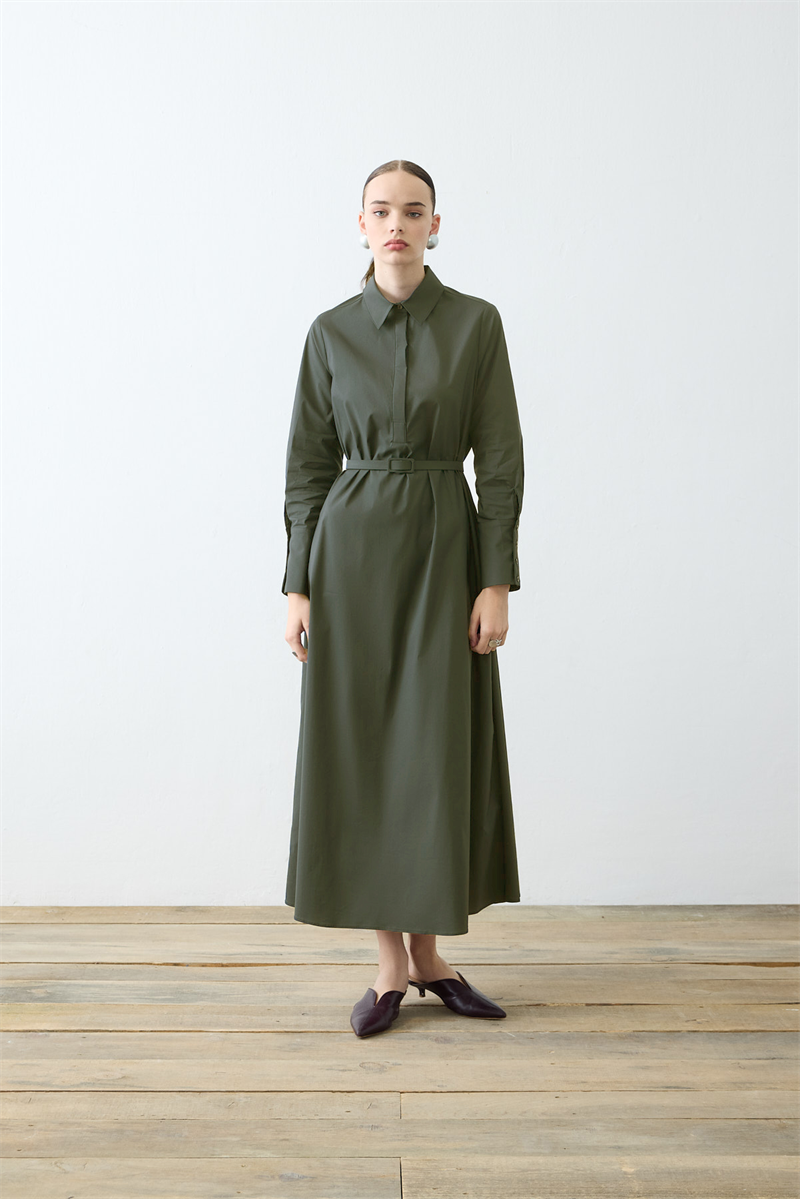 NOVA PAPER TOUCH POPLİN BOL KESİM ELBİSE HAKİ