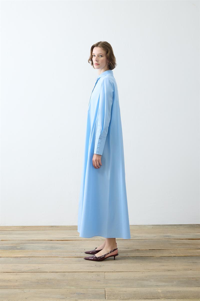 NOVA PAPER TOUCH POPLİN BOL KESİM ELBİSE BEBE MAVİ