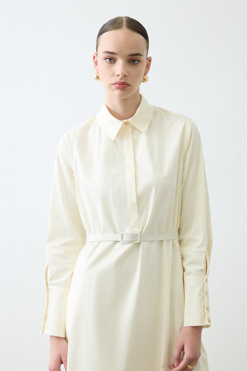NOVA PAPER TOUCH POPLIN LOOSE FIT DRESS ECRU