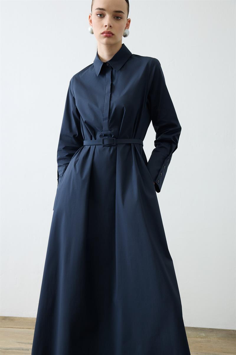 NOVA PAPER TOUCH POPLIN LOOSE FIT DRESS NAVY BLUE