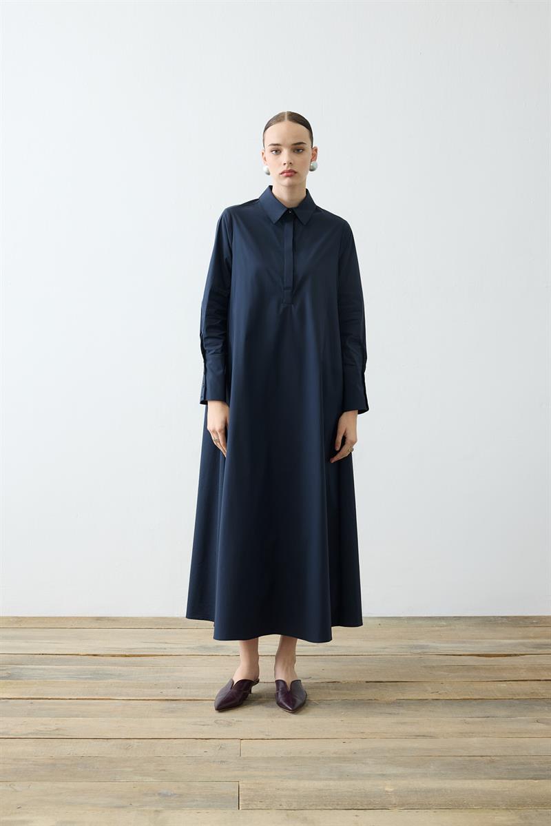 NOVA PAPER TOUCH POPLIN LOOSE FIT DRESS NAVY BLUE
