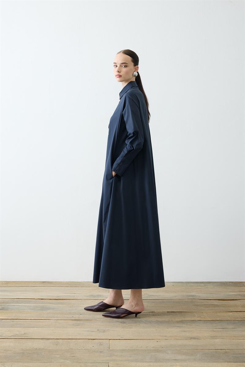 NOVA PAPER TOUCH POPLIN LOOSE FIT DRESS NAVY BLUE