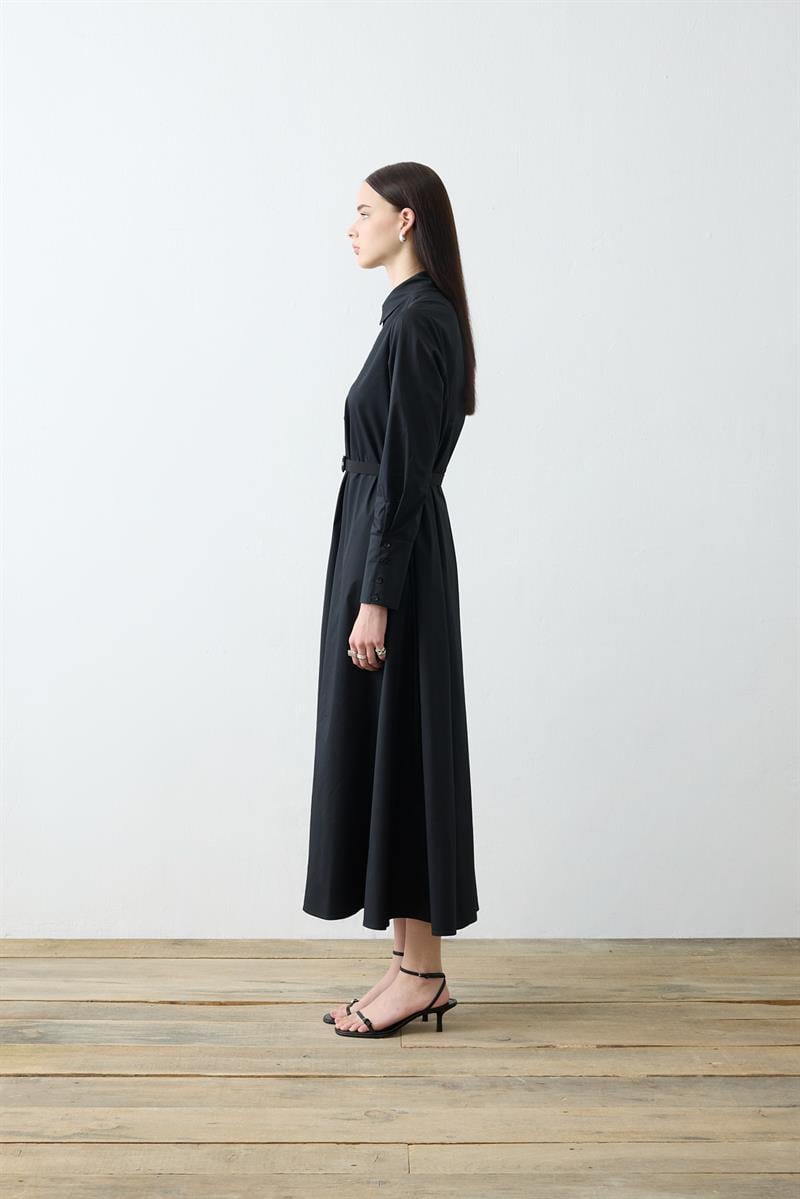 NOVA PAPER TOUCH POPLIN LOOSE FIT DRESS BLACK