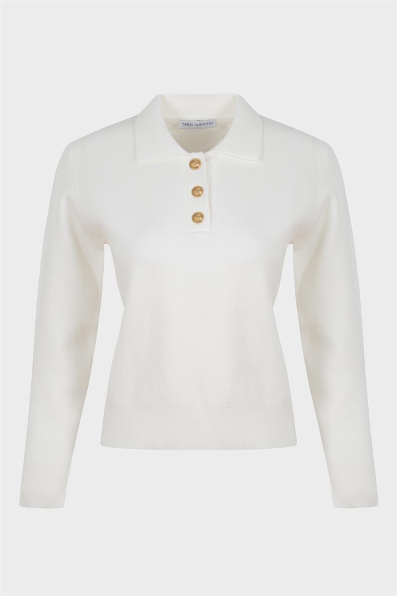 NOVITA VISCOSE COLLARED KNIT SWEATER ECRU