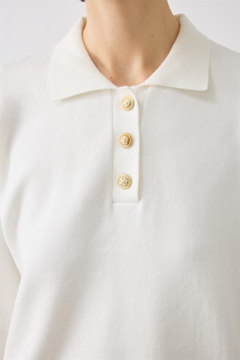 NOVITA VISCOSE COLLARED KNIT SWEATER ECRU